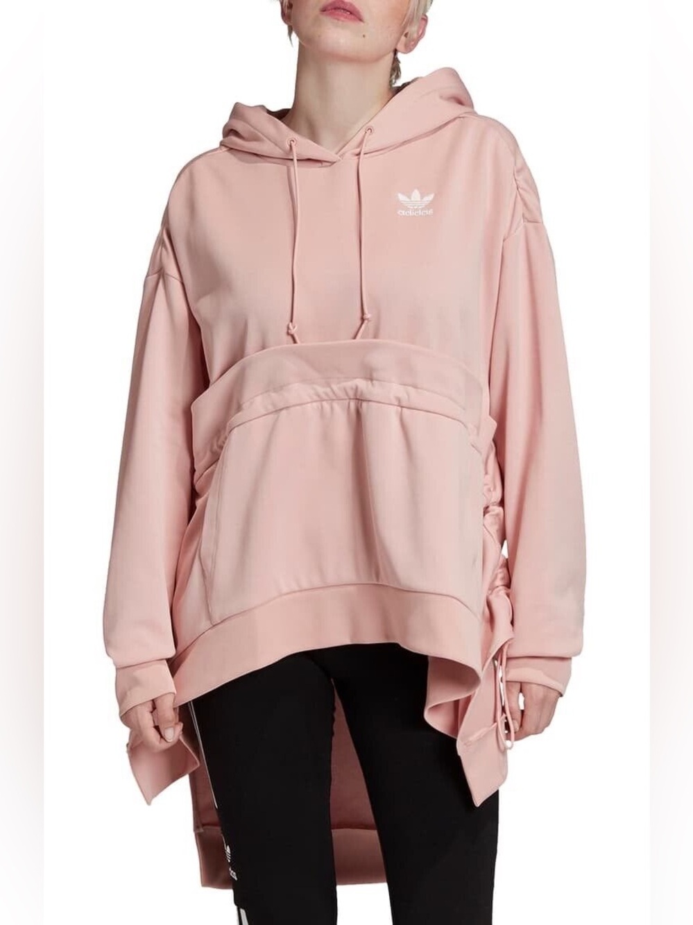 J KOO ADIDAS PINK SKIRTED HOODIE SWEATER S
